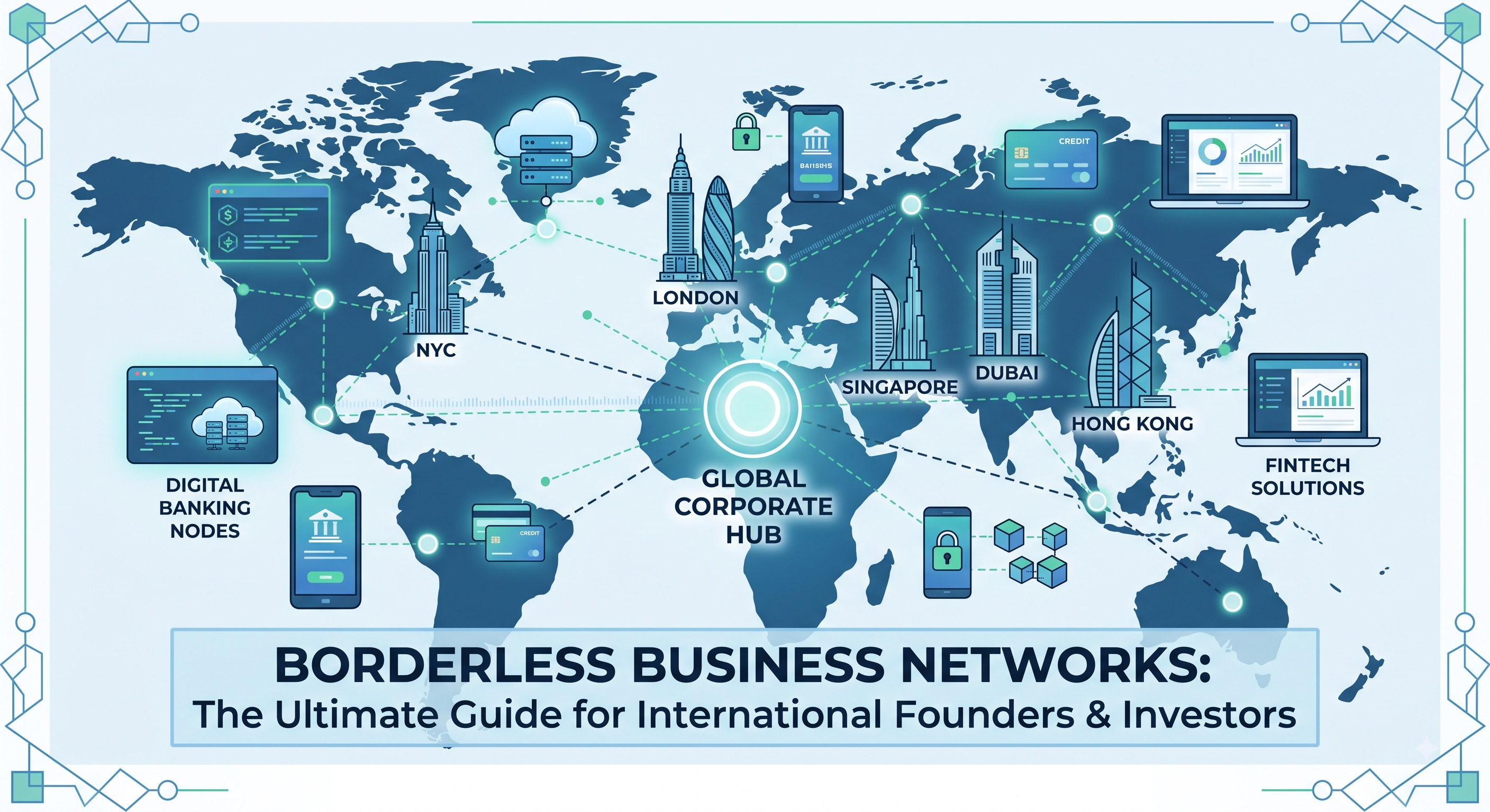 Minimalist vector illustration representing global corporate structuring, showing connected hubs in Singapore, the US, and Estonia.